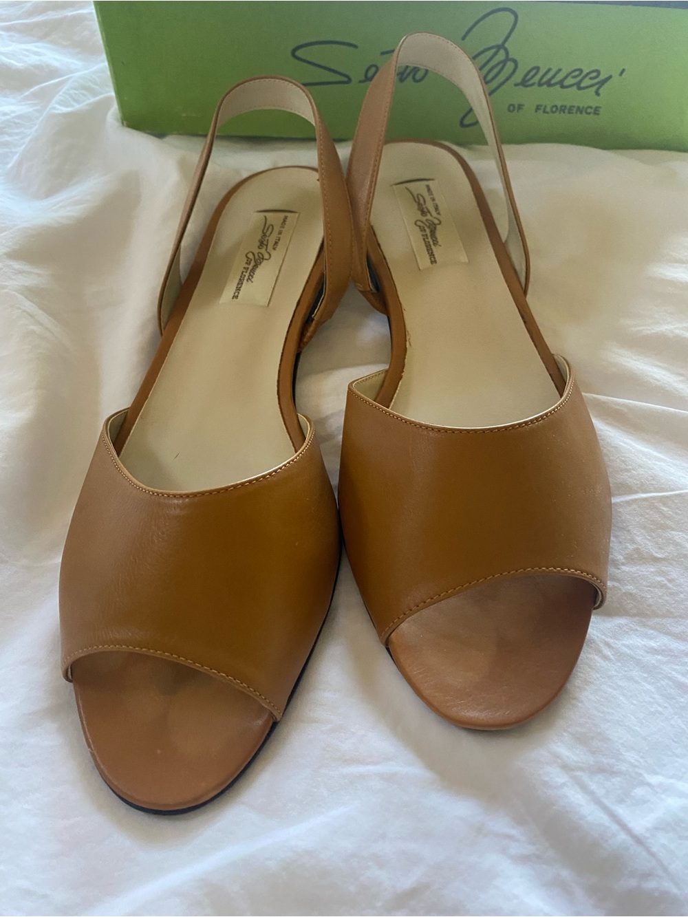 Sesto Meuci Mustard color Tan Leather Slingback Sandals